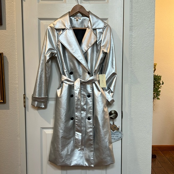 Peach Jackets & Blazers - Silver trench coat.